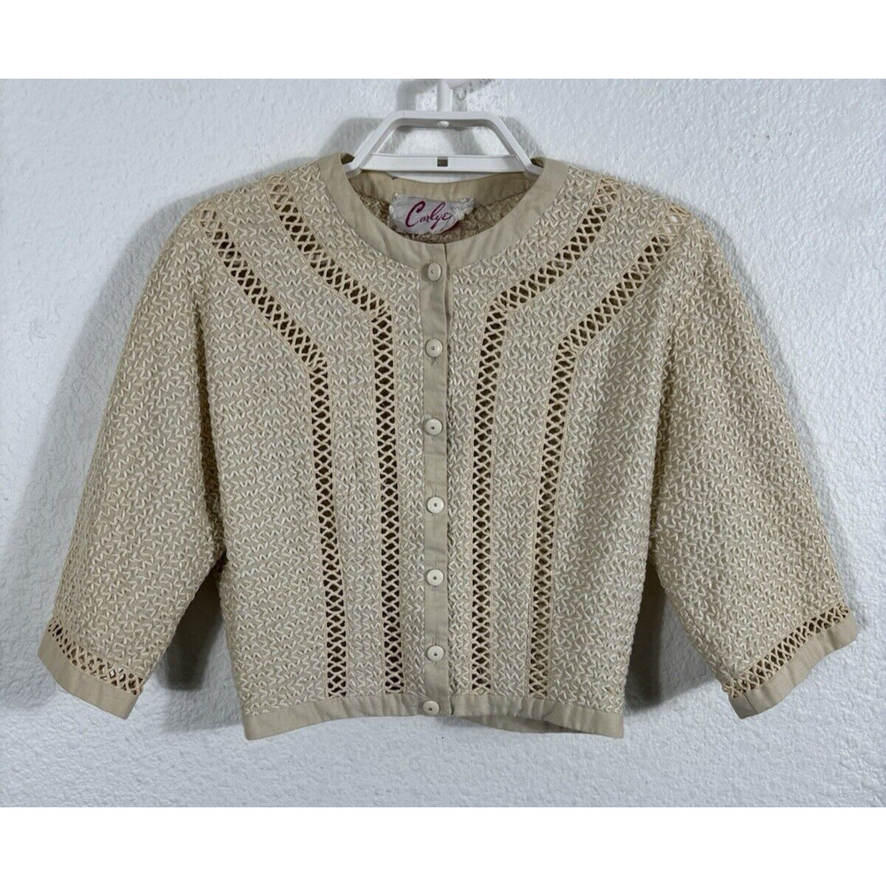 Vintage Carlye Bolero‎ Top Womens XXS XS Cropped Ivory Button Up